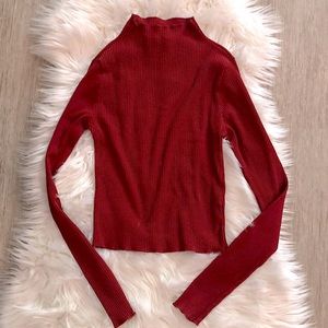 Small Rust Colored Ribbed Long Sleeve Crop Top